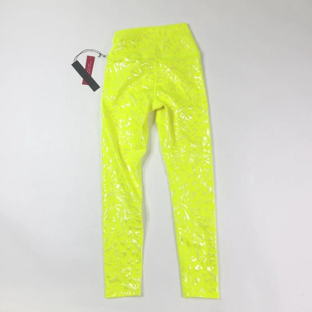 CARBON38 Neon Iridescent Yellow High Rise Leggings - Picture 2 of 4
